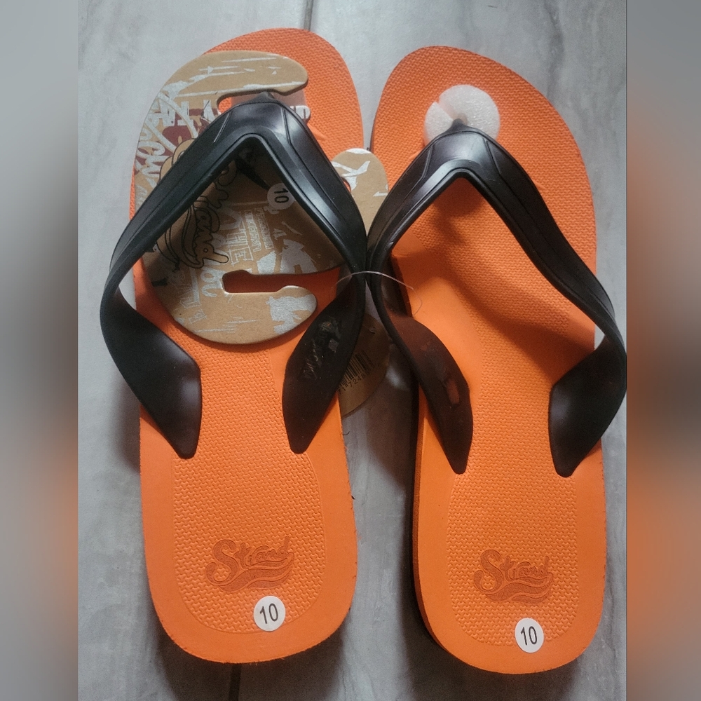 Strand Men Orange and Black Flip-Flops Size 10